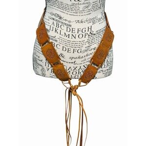 Studio Work L.A. Leather Belt Womens Sz Large Tan Amber Tassels Retro 70s Hippie